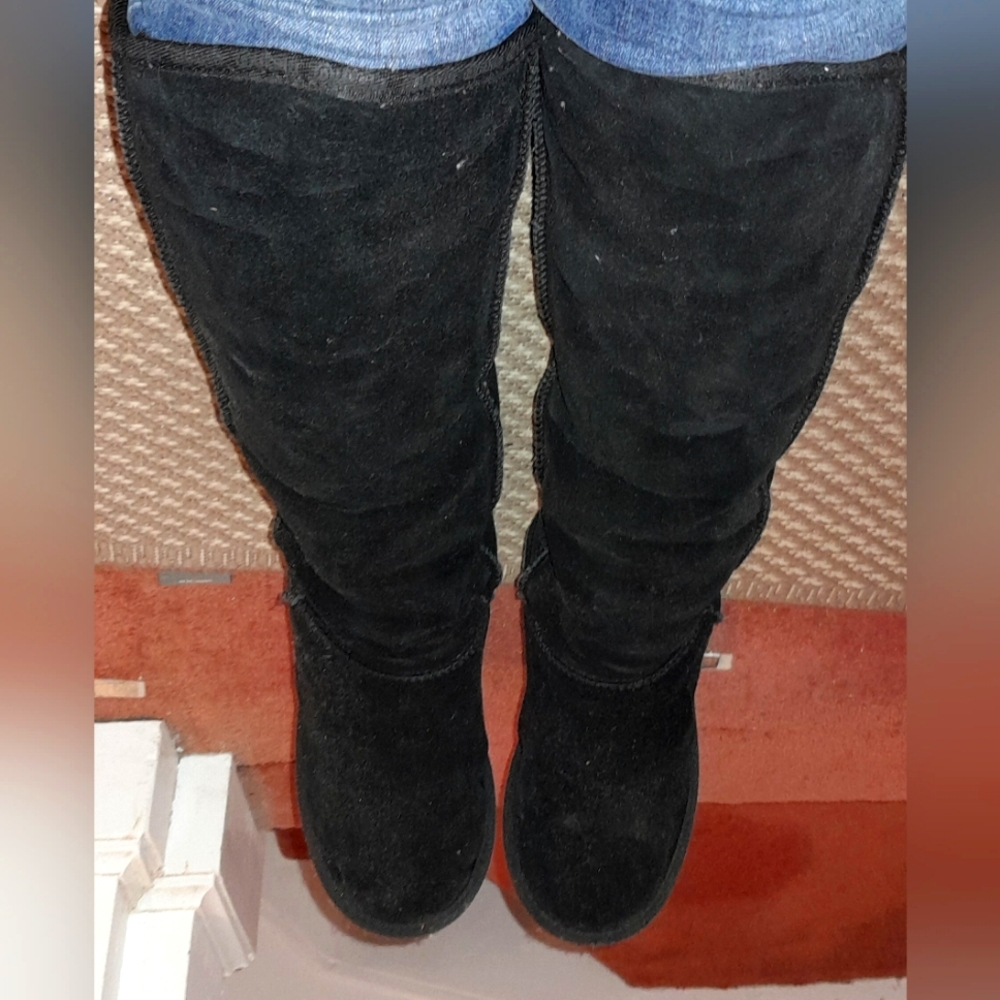 Ukala Naomi Knee High Shearling BLACK Suede Boot Boots with Buckles Size W 8